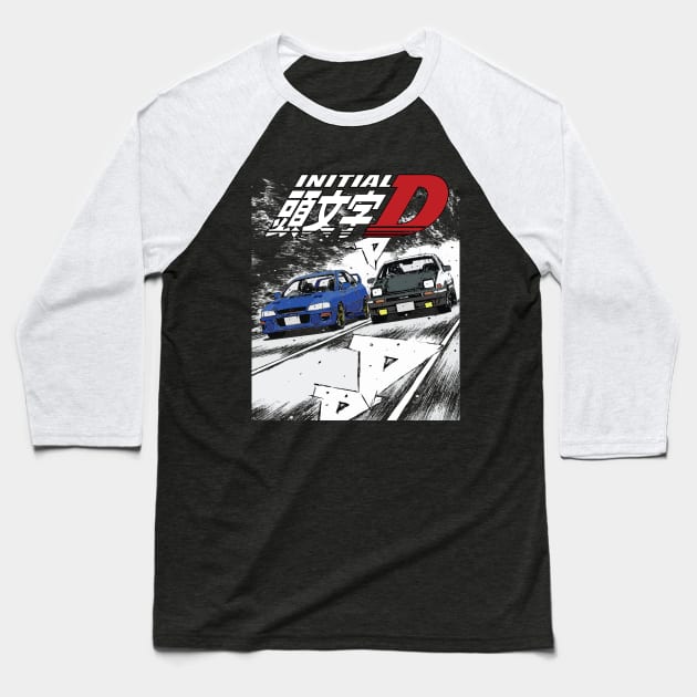 Takumi Fujiwara 86 vs Bunta Fujiwara Sti Drift Car Battle Baseball T-Shirt by cowtown_cowboy